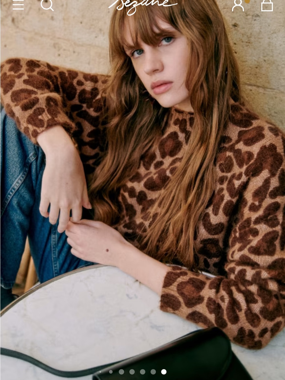 Sezane Giani Leopard Mohair Wool Sweater Brown Large NWT